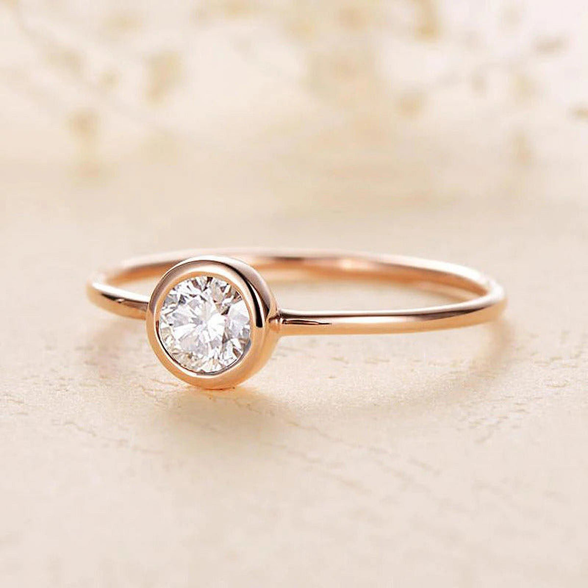 Solid 10K Yellow Gold Moissanite Bezel Set Engagement Ring H9961
