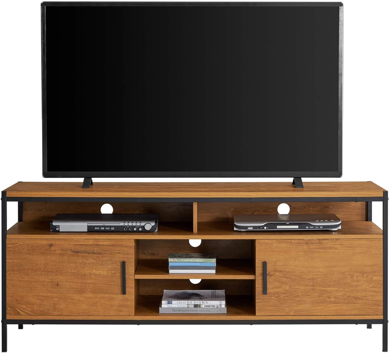 Brown Oak Wood Look Entertainment Center with Two Doors and Storage Shelves Z9616