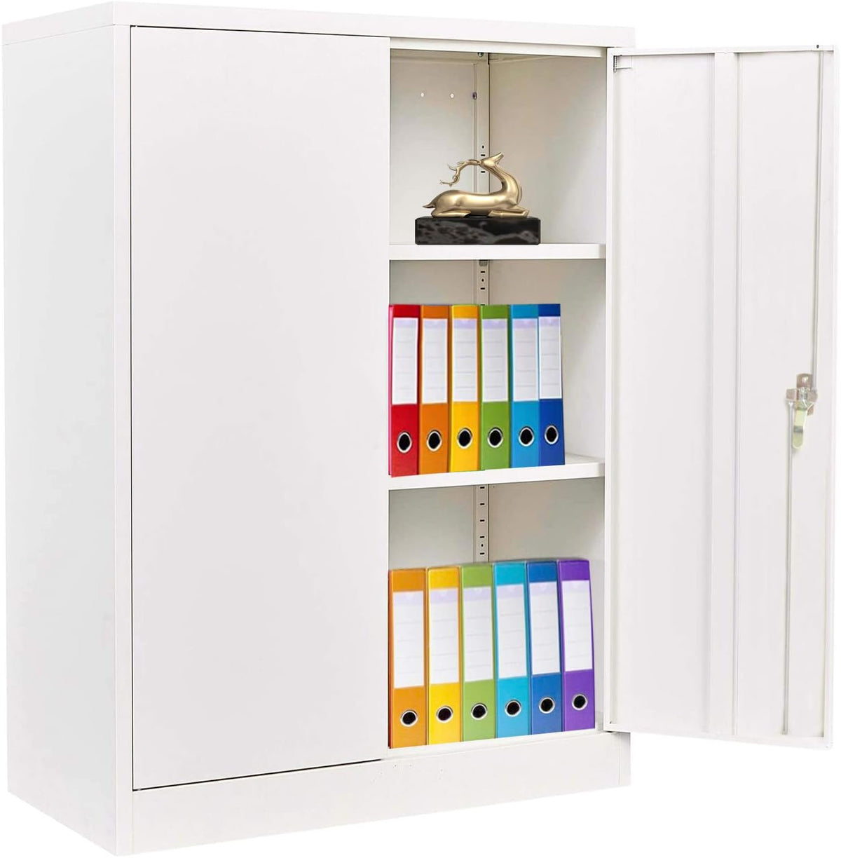 White 42” Steel Storage Cabinet with 2 Adjustable Shelves and 2 Doors P910689
