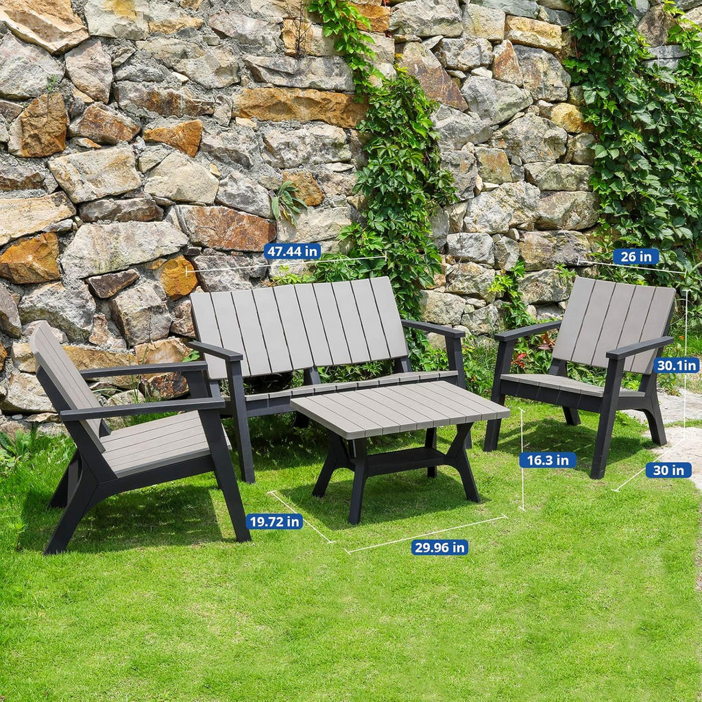 4 Pieces Resin Outdoor Furniture Set with Loveseat, 2 Chairs, Coffee Table L6137