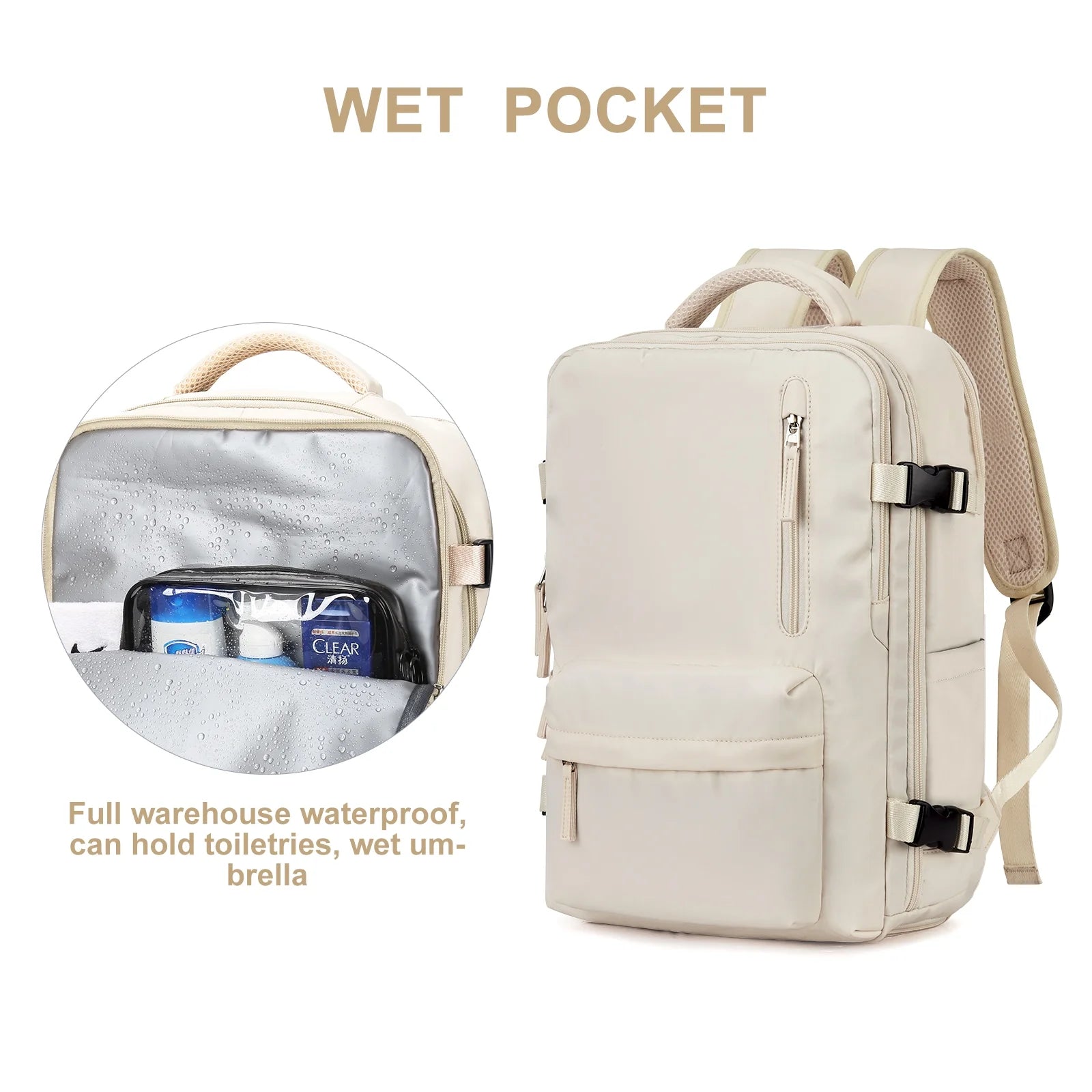 Waterproof Travel Backpack with USB Charging Port Shoes Compartment F317
