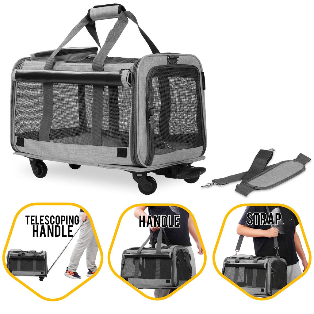 Mesh Dog Carrier with Wheels, Heather Grey B753839