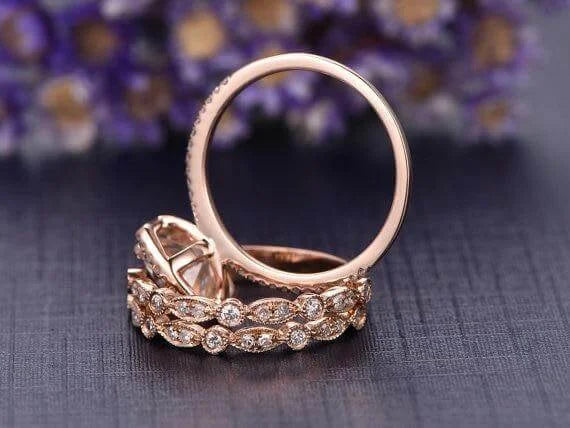 Cushion Moissanite Trio Wedding Set with 18k Gold Plating B27057