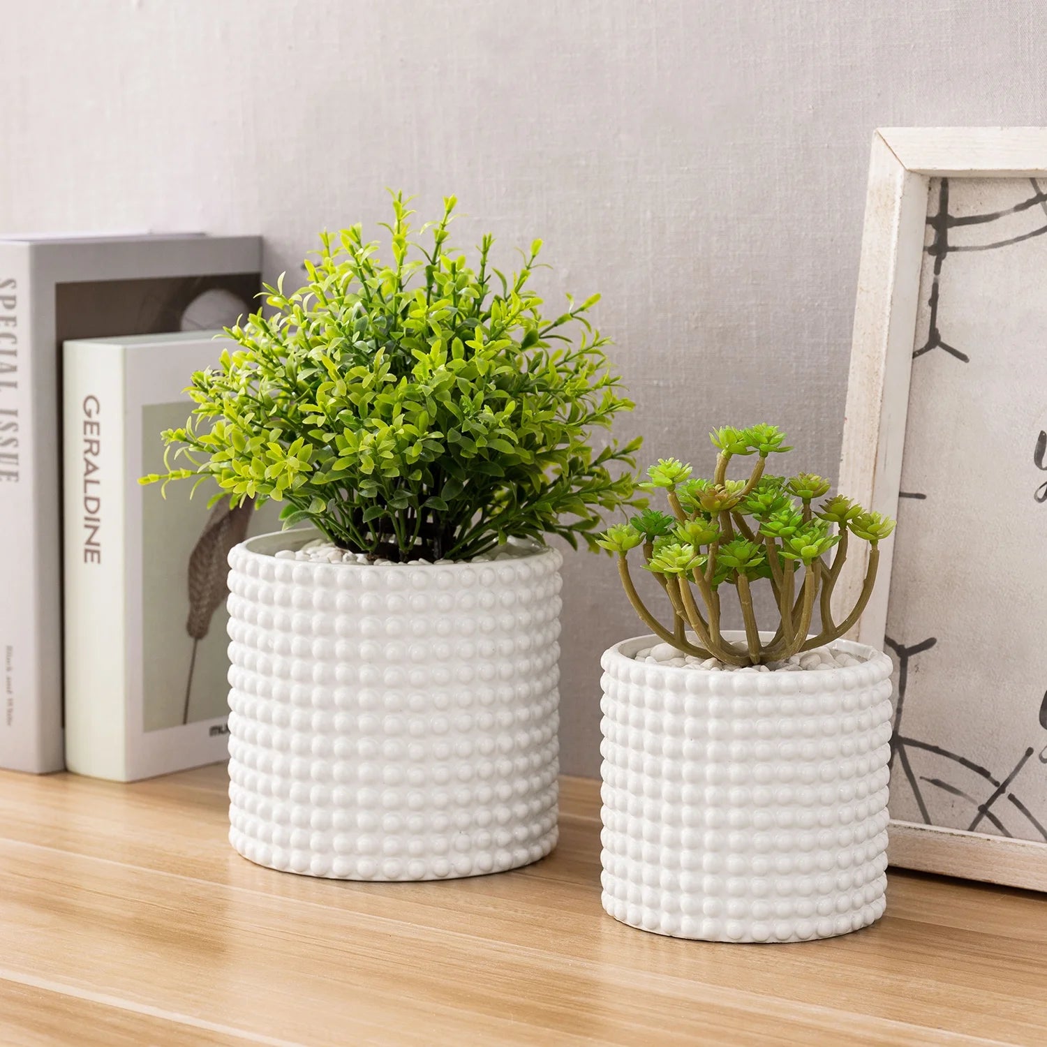 Set of 2 White Ceramic Flower Planter Pots N38366