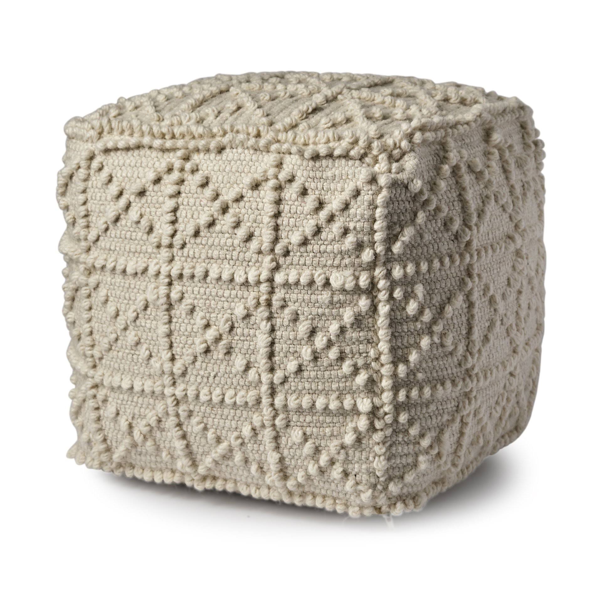 Ivory Wool Square Pouf C9255