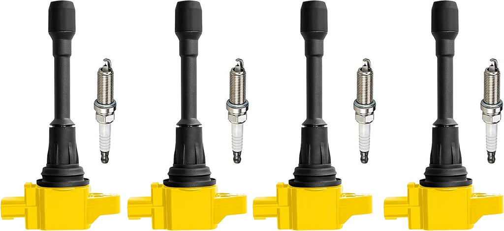 Set of 4 Ignition Coil Pack and 4 Platinum Spark Plug Compatible with Nissan Versa Sentra 2.0L U807146