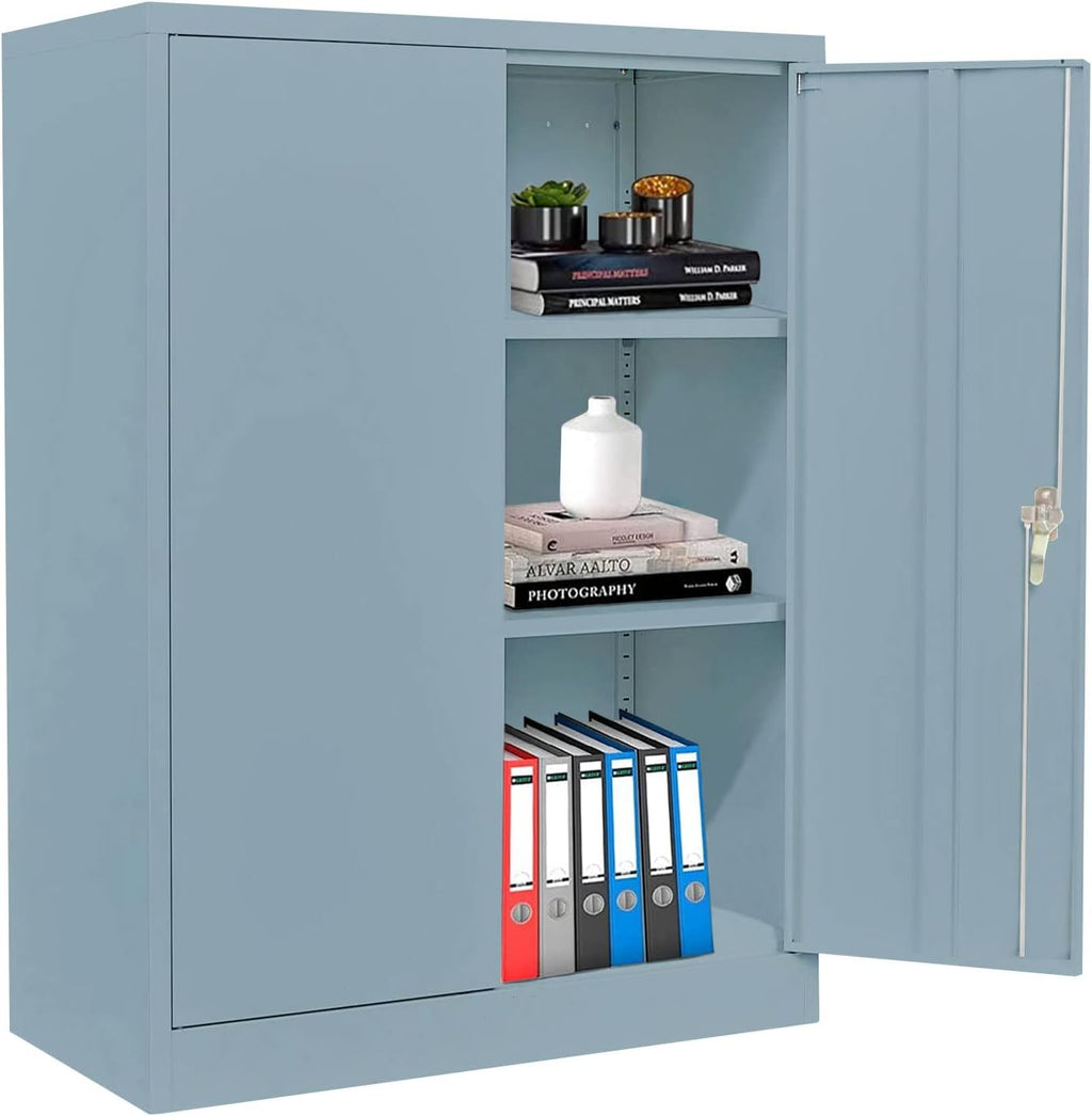 White 42” Steel Storage Cabinet with 2 Adjustable Shelves and 2 Doors P910689