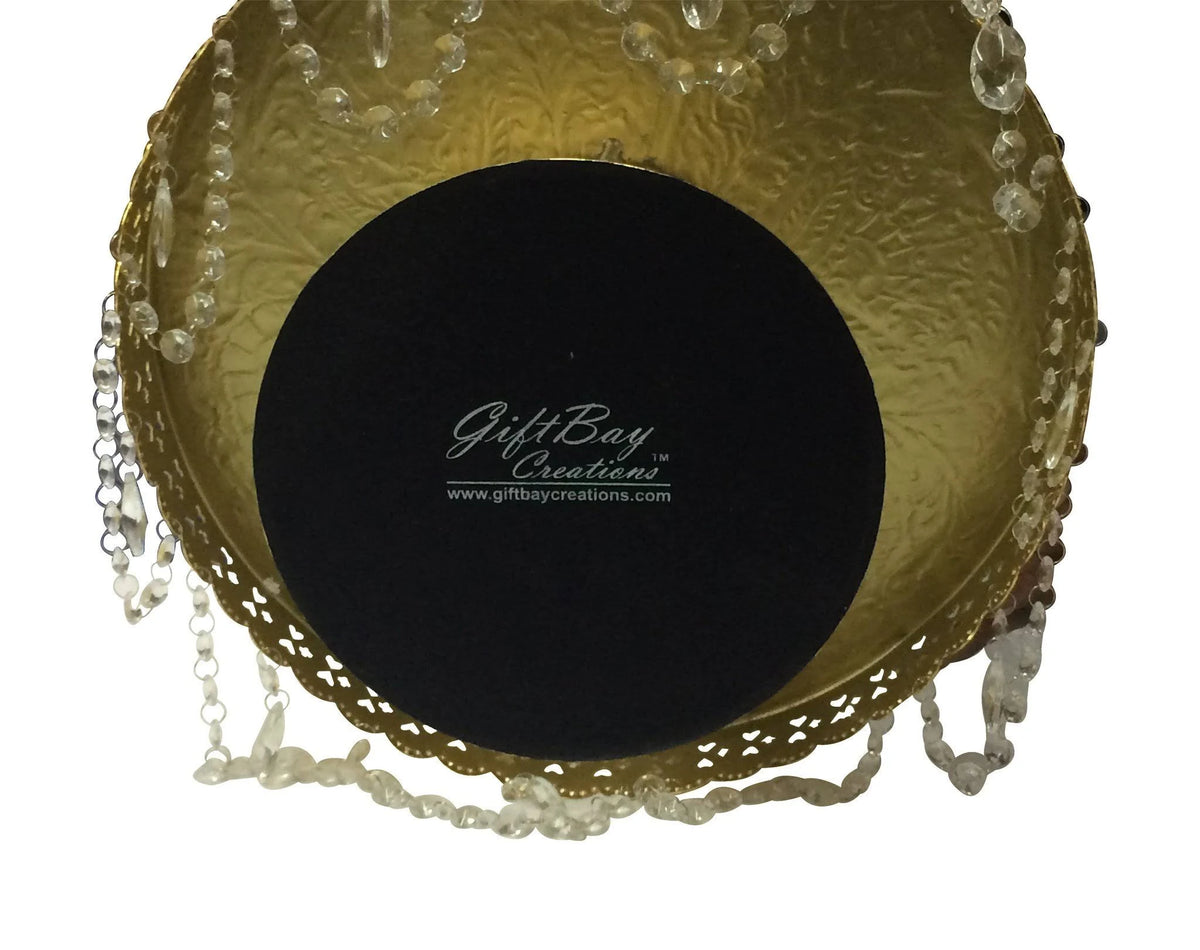 Gold Finish Round Wedding Cake Stand with Glass Clear Crystals J31626