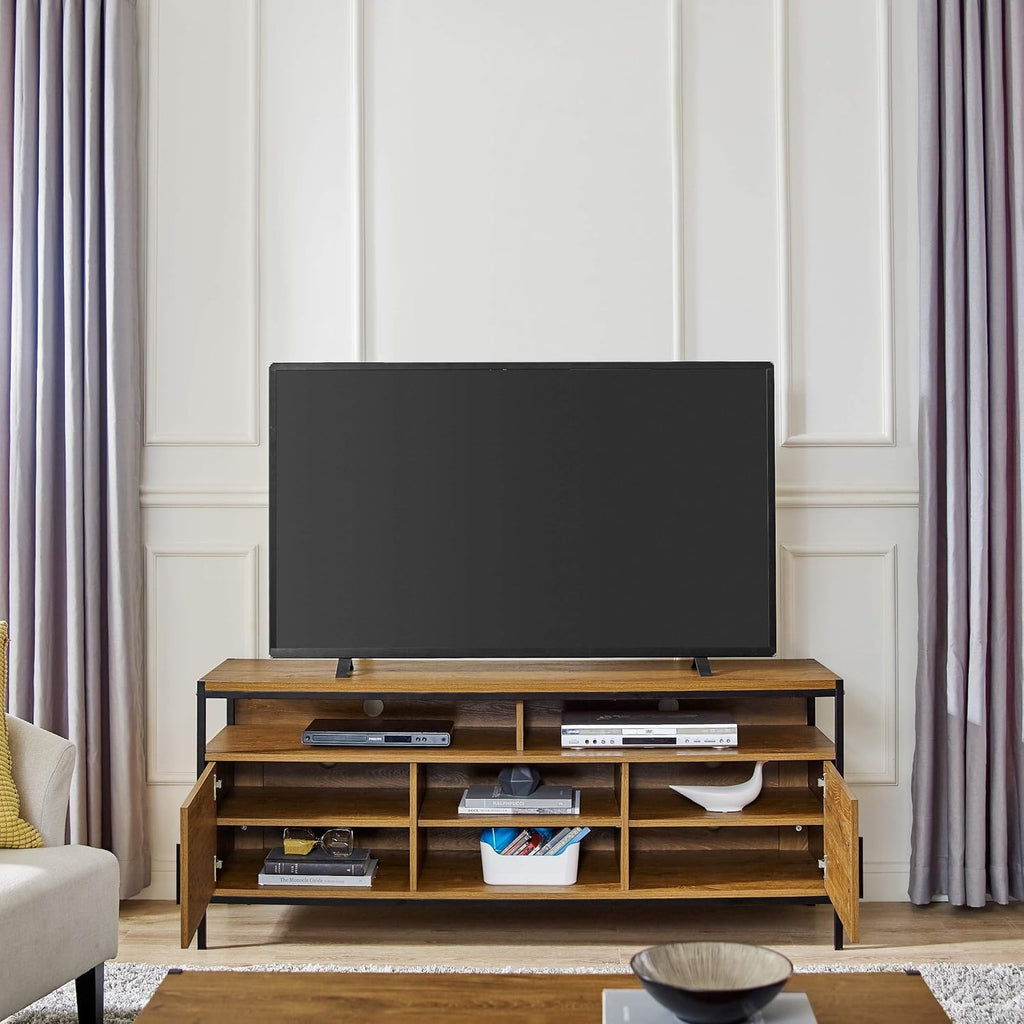 Brown Oak Wood Look Entertainment Center with Two Doors and Storage Shelves Z9616