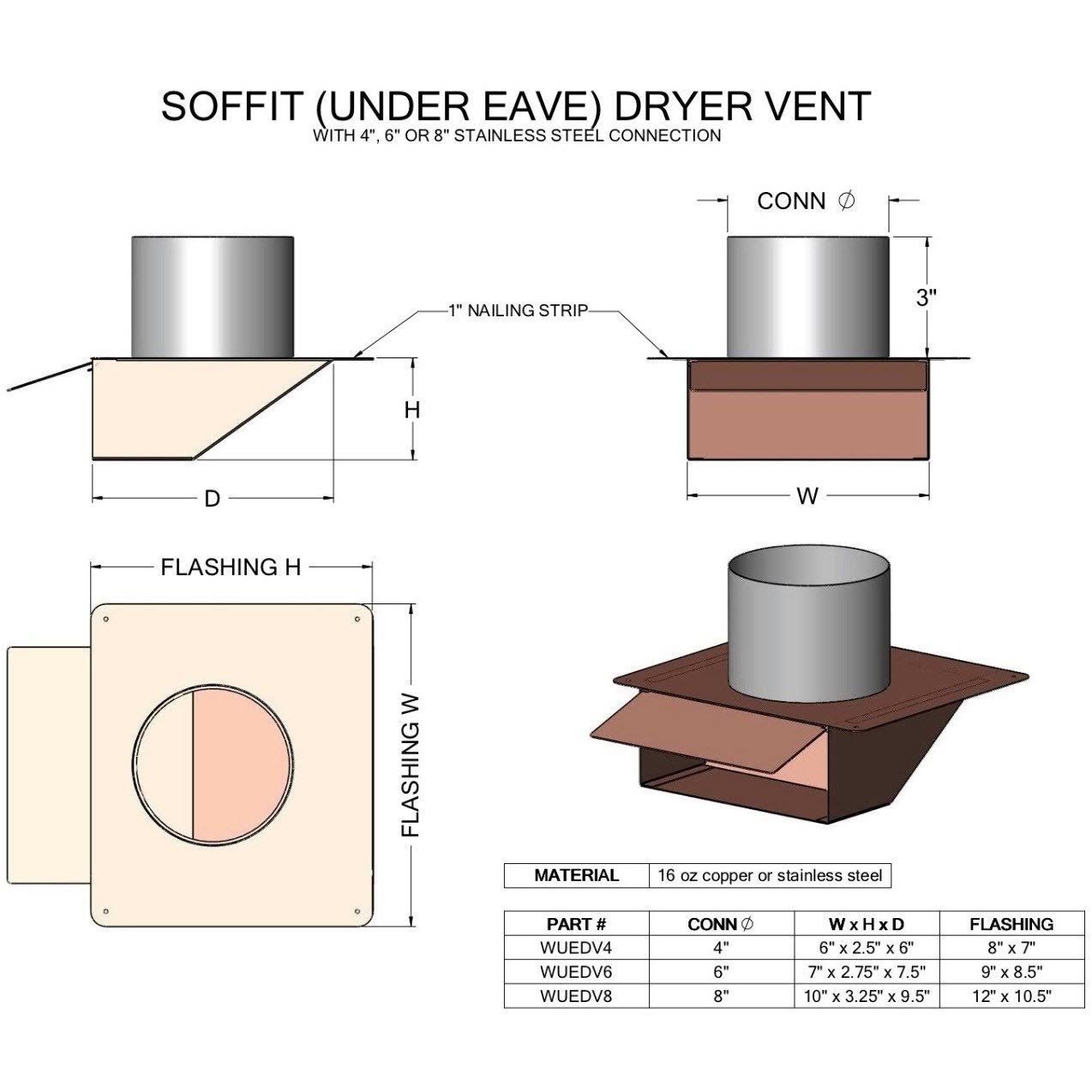 6 inch Under Eave Dryer Vent with Flapper J277