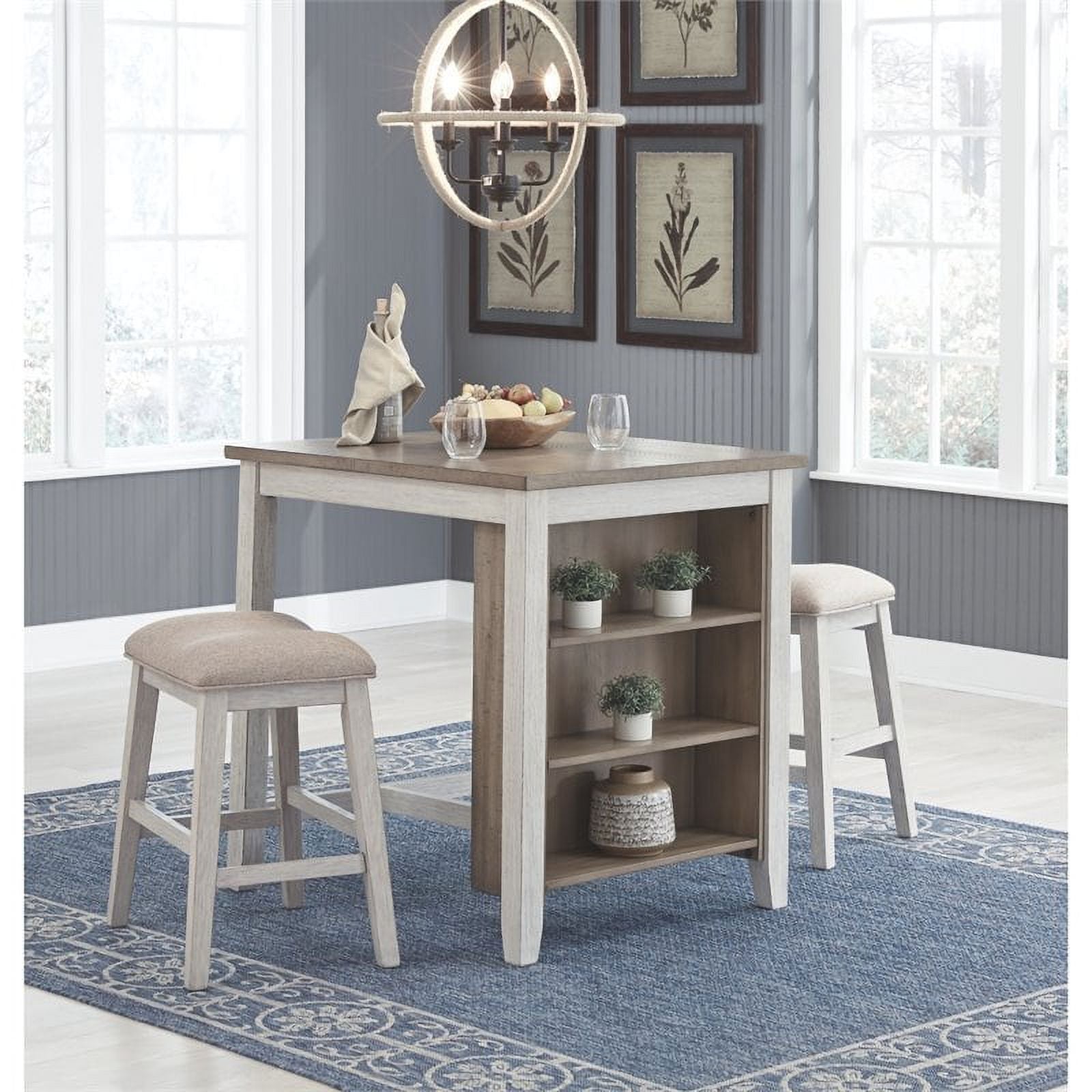 Counter Height Dining Table and Bar Stools Set of 3 White Light Brown I4300