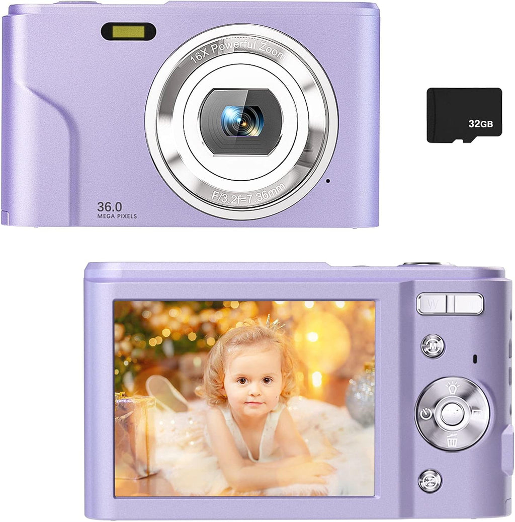 Light Blue 36MP Full HD 1080P Rechargeable Kids Camera with 32GB SD Card Z60115