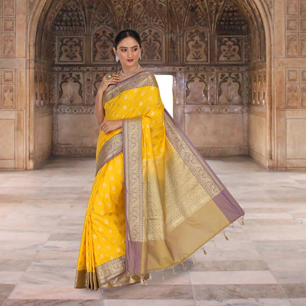 Yellow Banarasi Katan Silk Sari C905