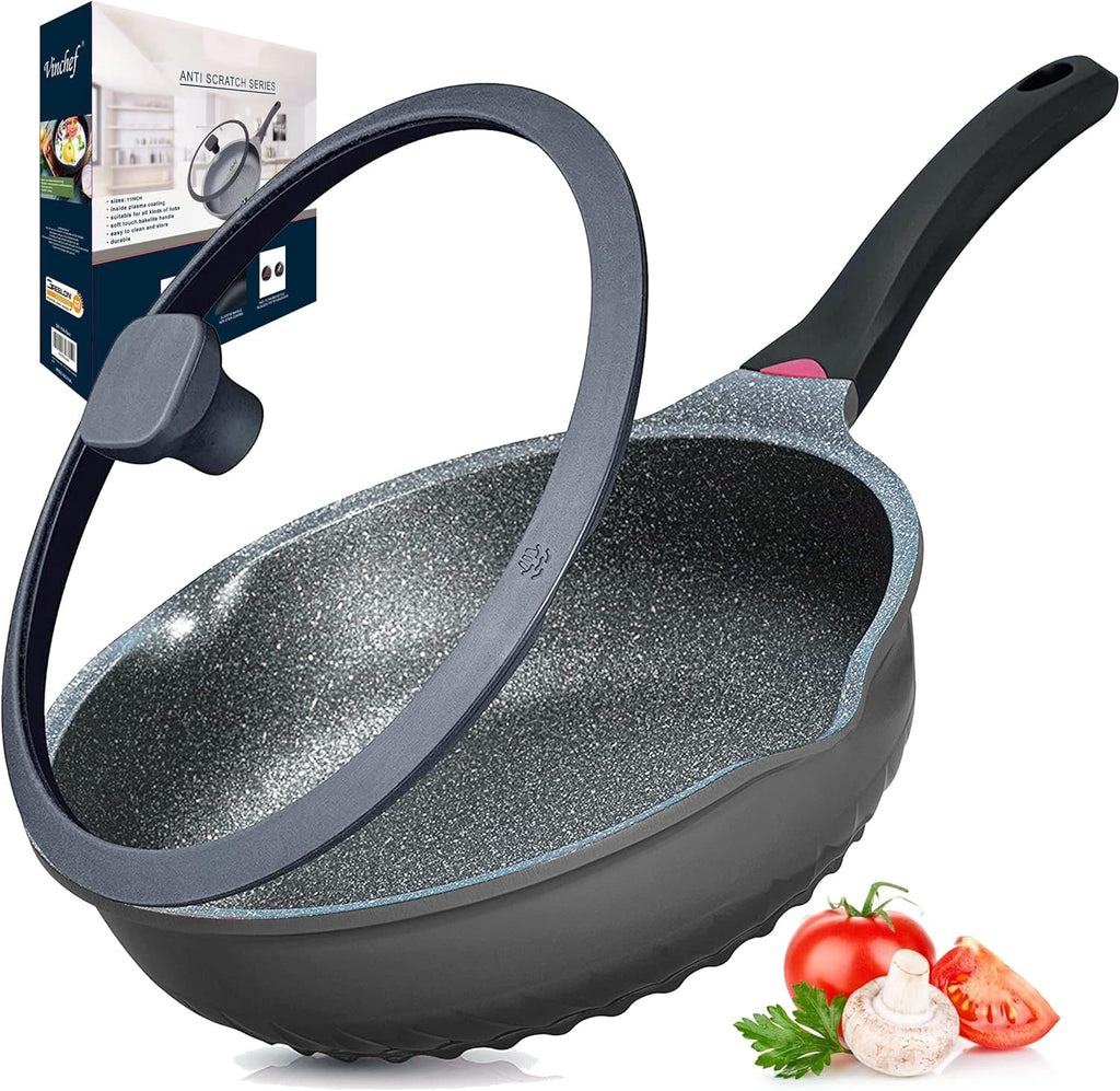 11In/5Qt Aluminum Nonstick Deep Frying Pan with Lid E358