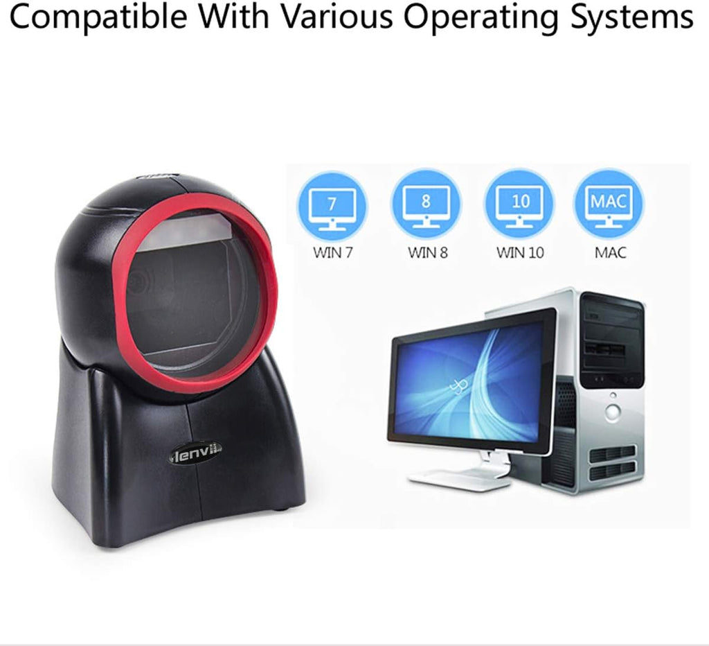 2D Barcode Scanner Desktop USB Wired Omni-Directional Hands-Free Automatic Barcode Reader Support 1D and QR-Code Pack of 2 K9826