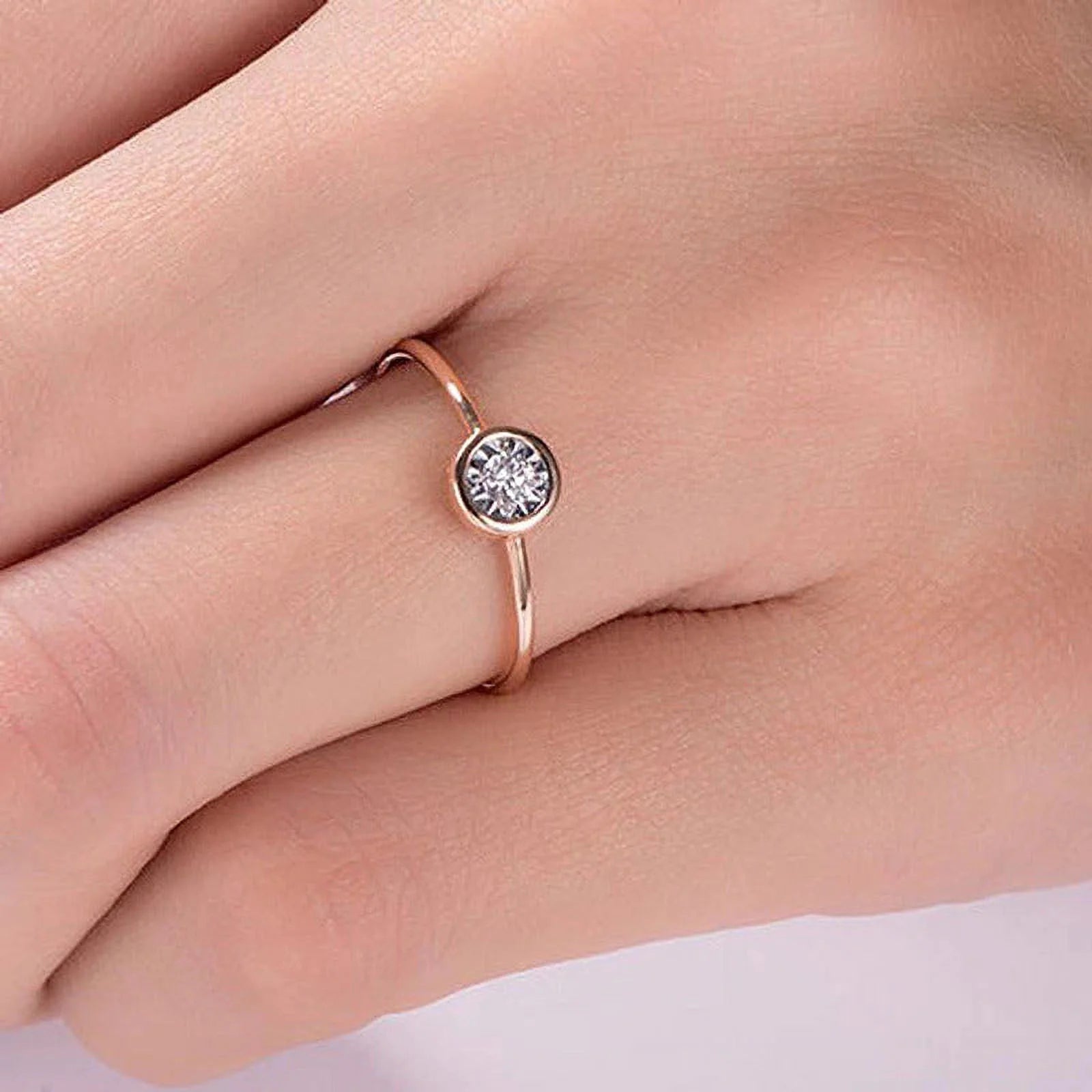 Solid 10K Yellow Gold Moissanite Bezel Set Engagement Ring H9961