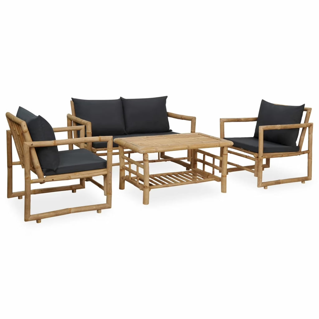 4 Piece Dark Gray Cushioned Patio Lounge Set with Table and 2 Chairs Y62284