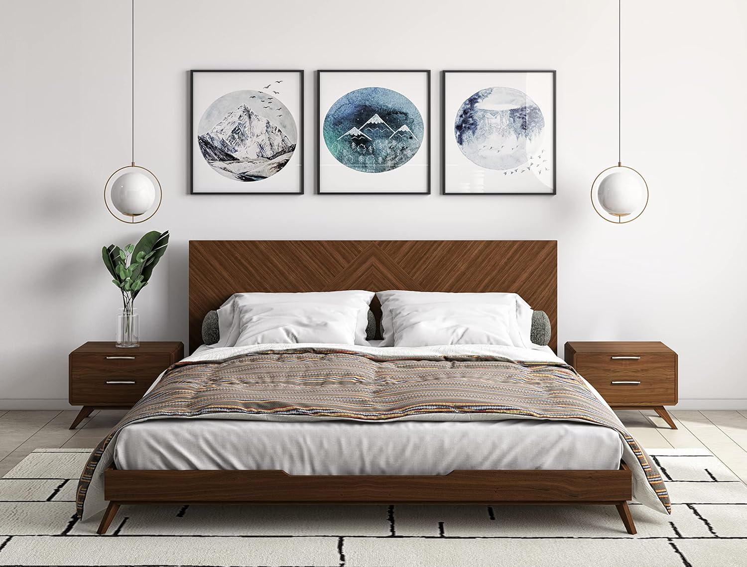 Walnut Finished Panel Bed with Solid Wood Legs, California King Y644693