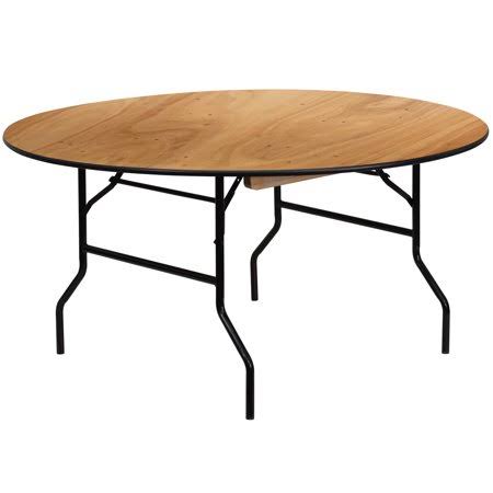 60x22 Round Folding Banquet Table, Clear-Coated Wood W833