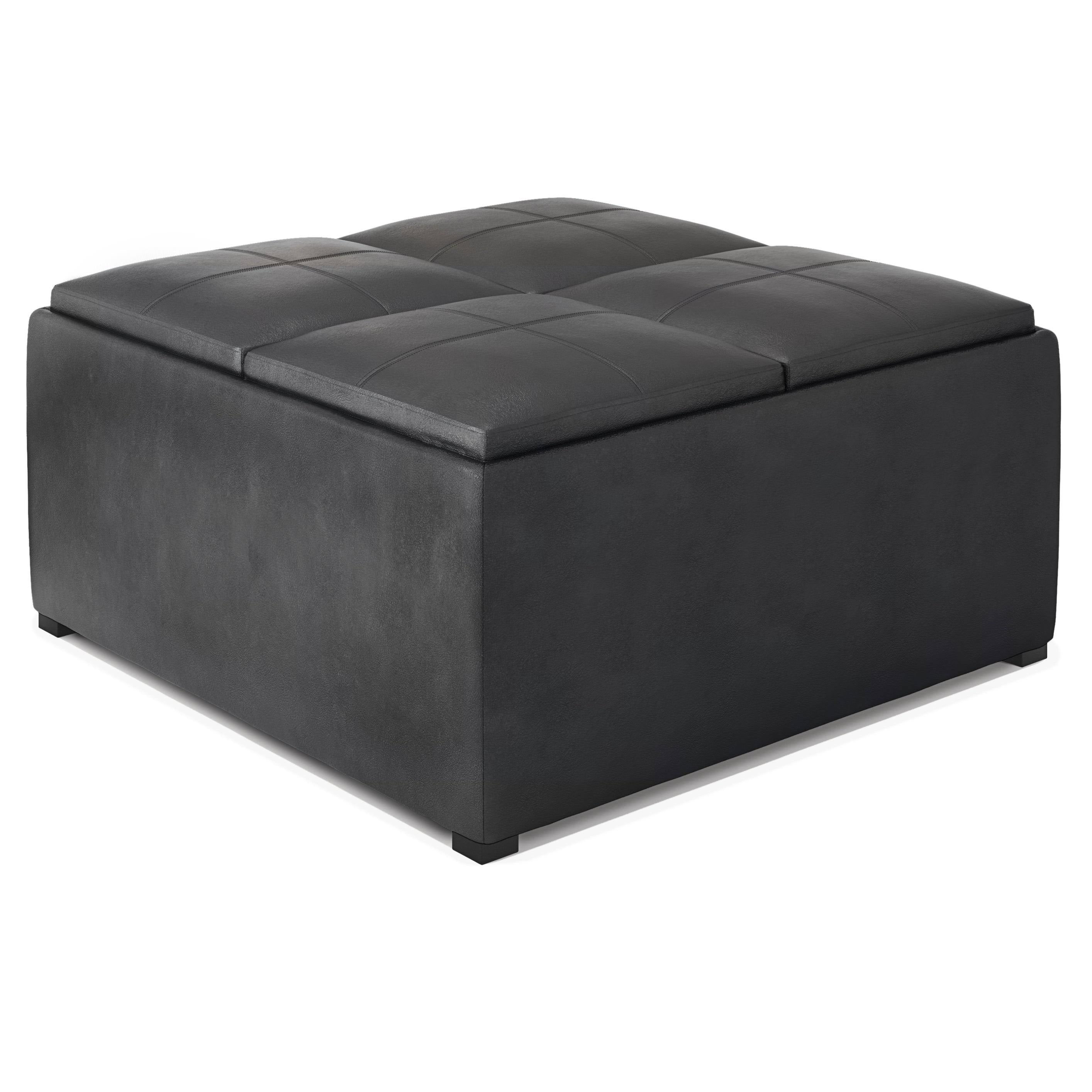 Distressed Black Square Table Ottoman X513928